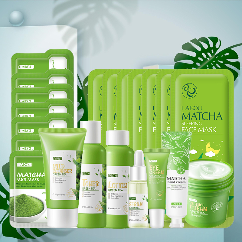 Korean Tea Set - Grüntee-Hautpflege-Set Koreanische Kosmetik Feuchtigkeitsspendende Peeling-Gesichtspflege-Set für