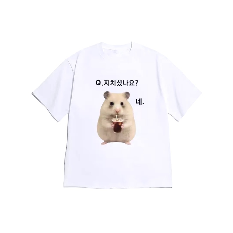 Korean Men Lifestyle - Koreanisches T-Shirt mit flauschigem Hamster-Print und