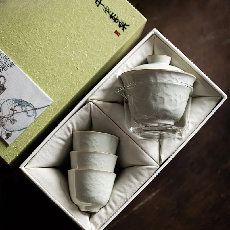 Korean Tea Set - Boutique Handgefertigtes Relief-Abdeckungs-Schüssel-Set Haushalt Drei Freunde