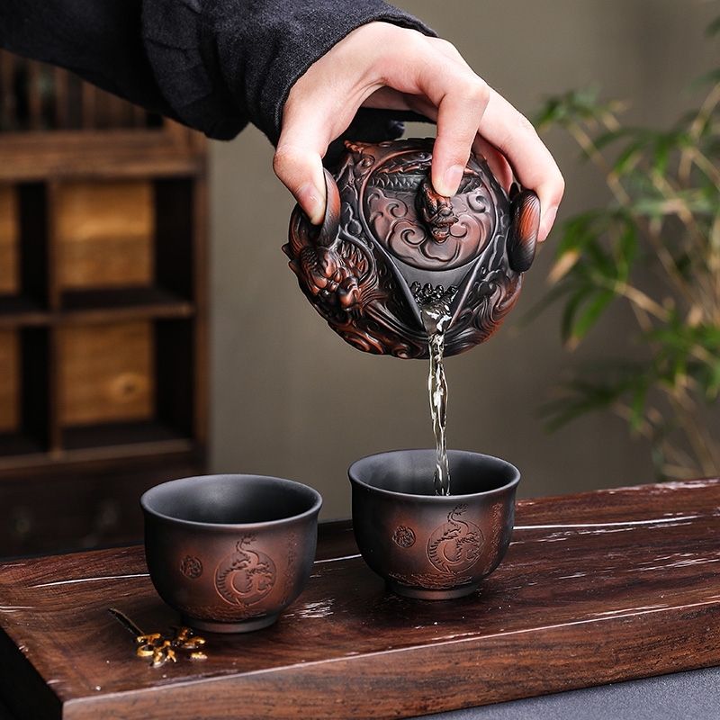 Korean Tea Set - Chinesische lila Keramik handgemachte Haufen schnitzen