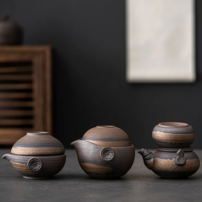 Korean Tea Set - Tragbares japanisches Keramik-Teekannen-Set, Gaiwan, grobe Keramik,