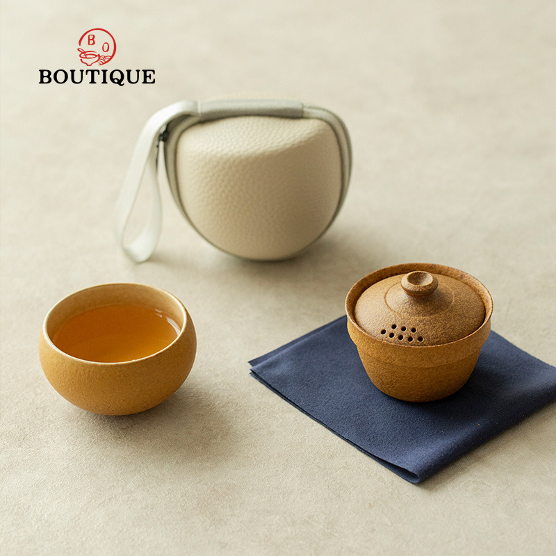 Korean Tea Set - Grobe Keramik Reise Tee-Set Tragbare Chawan