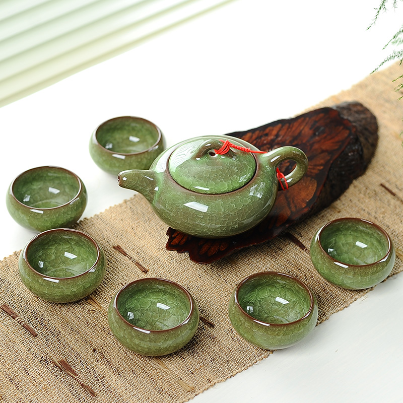 Korean Tea Set - 7-teiliges Keramik-Teeset mit Eis, rissige Glasur,